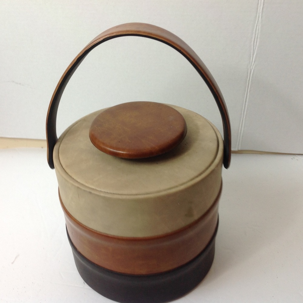 Vintage Brown Faux Leather Ice Bucket